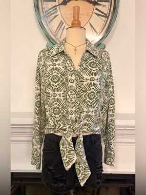 Haute Hippie Green and White Floral Medallion Blouse